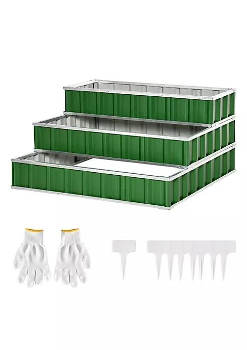 商品belk|47X47X25 3 Tier Raised Garden Bed Metal Elevated Planer Box Kit W  A Pairs Of Glove For Backyard Patio To Grow Vegetables Herbs And Flowers Green,价格¥1164,第2张图片详细描述