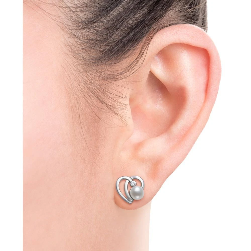商品Belle de Mer|2-Pc. Set Cultured Freshwater Button Pearl (6mm) & Cubic Zirconia Heart Pendant Necklace & Matching Stud Earrings in Sterling Silver,价格¥1859,第2张图片详细描述