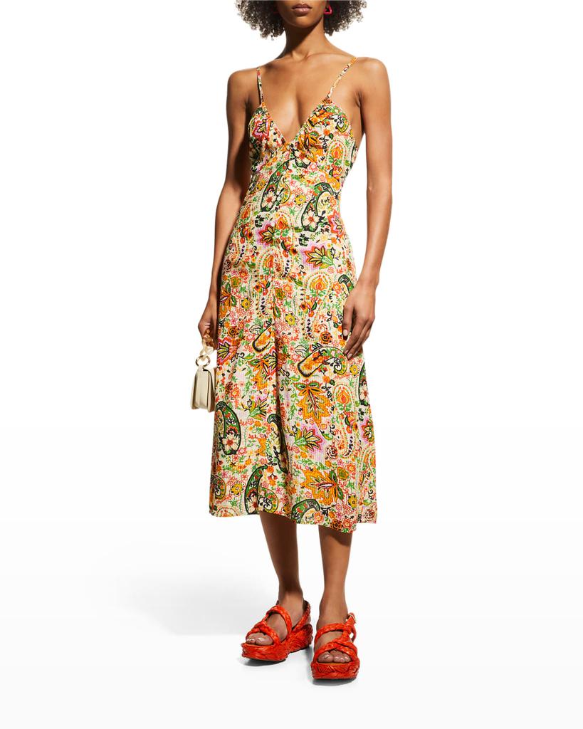 Baila Floral Button-Front A-Line Midi Dress商品第1张图片规格展示
