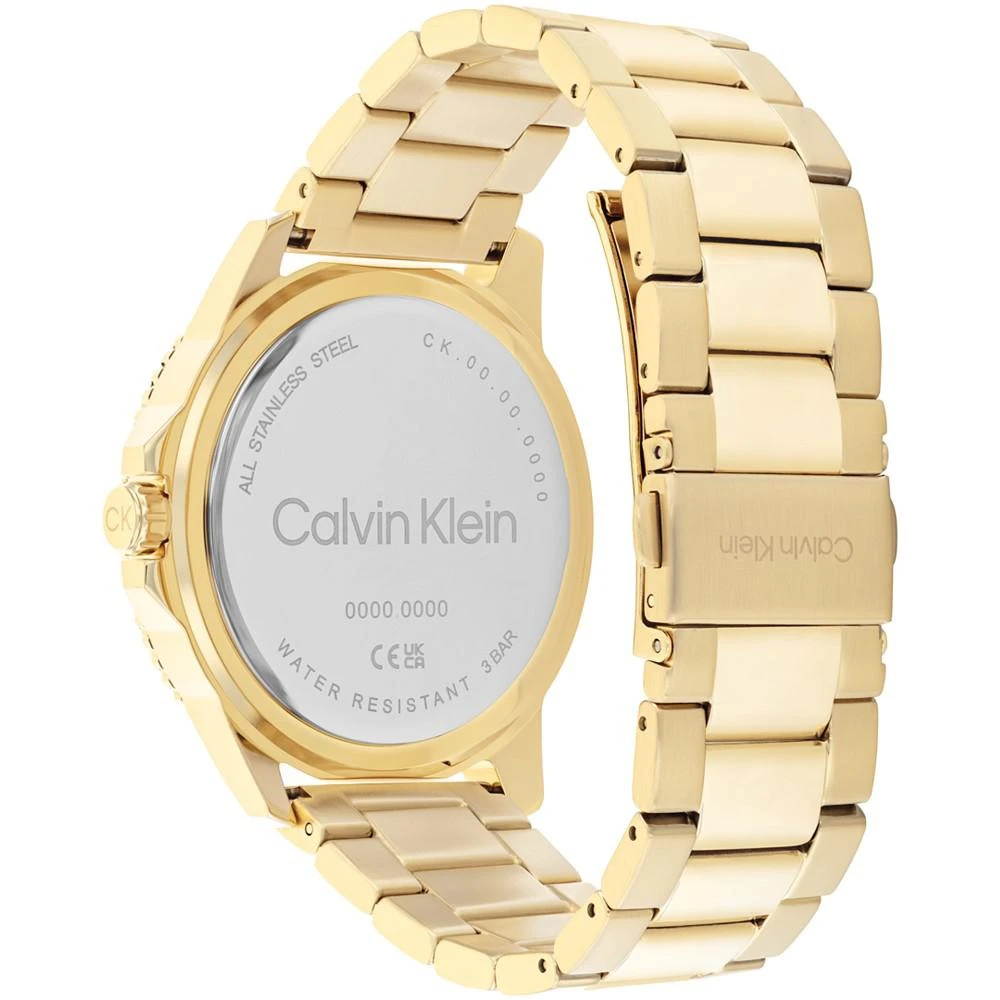 商品Calvin Klein|Men's Three Hand Gold- Tone Stainless Steel Bracelet Watch 44mm,价格¥1431,第3张图片详细描述