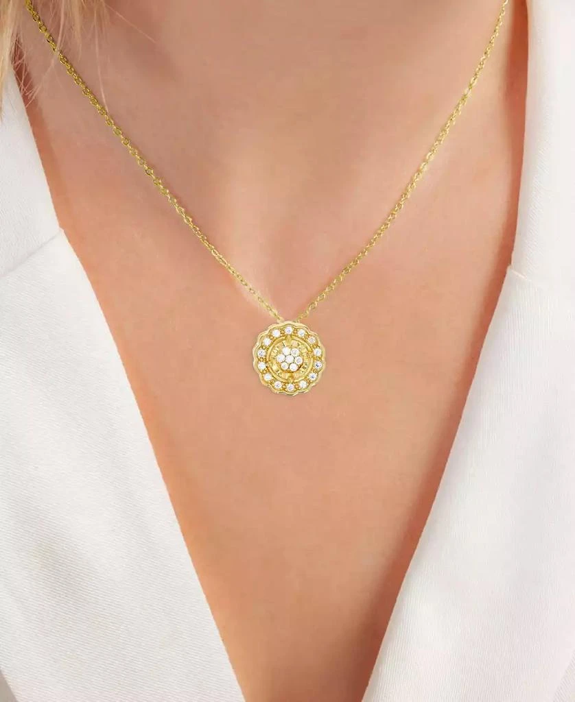 商品Macy's|Cubic Zirconia Circle Halo Cluster 18" Pendant Necklace in 14k Gold-Plated Sterling Silver,价格¥172,第2张图片详细描述