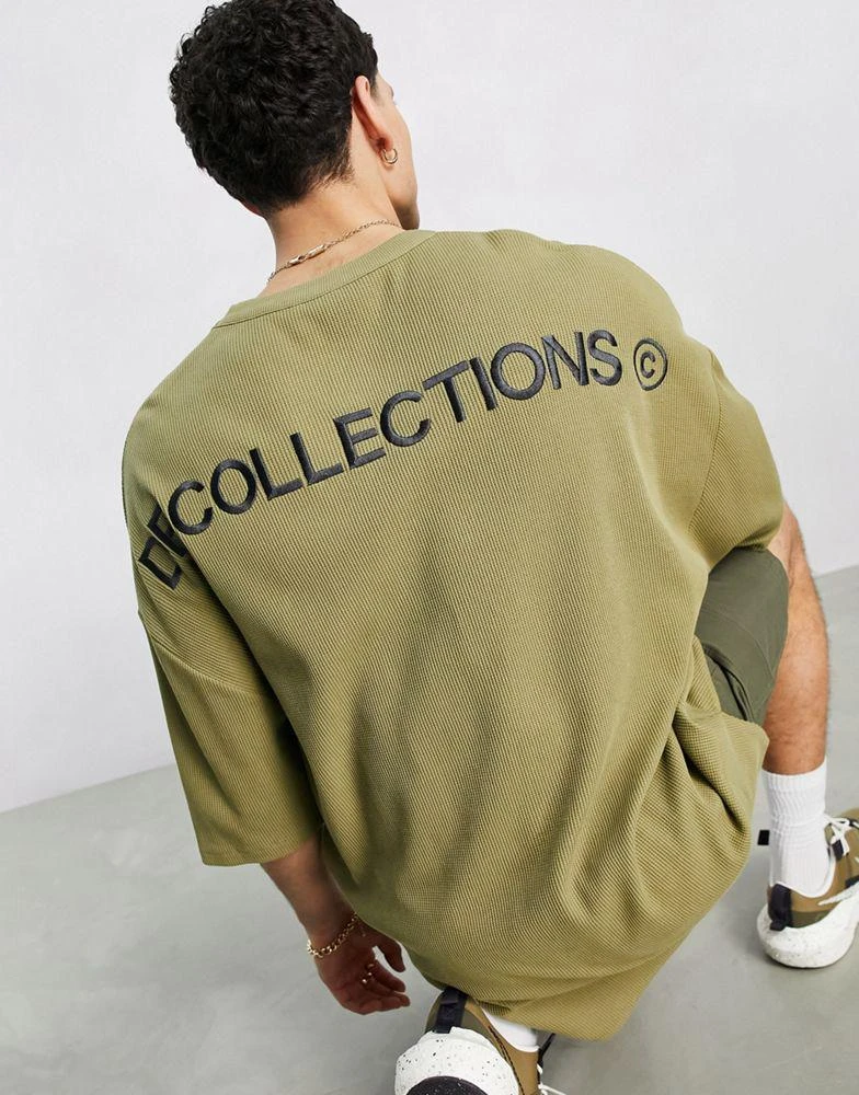 商品ASOS|ASOS Dark Future extreme oversized t-shirt in waffle fabric with logo prints in khaki,价格¥38,第2张图片详细描述