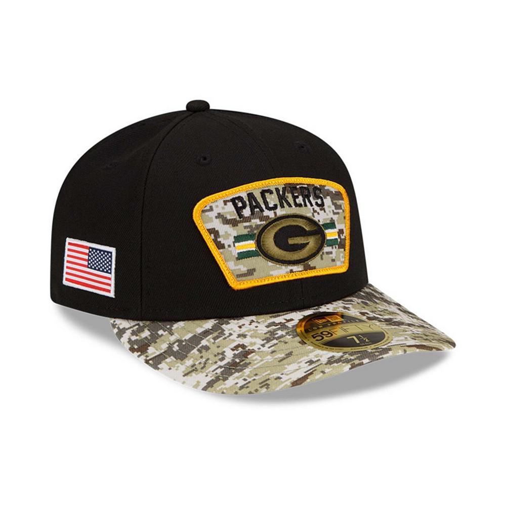 商品New Era|Men's Black-Camouflage Green Bay Packers 2021 Salute To Service Low Profile 59FIFTY Fitted Hat,价格¥312,第1张图片