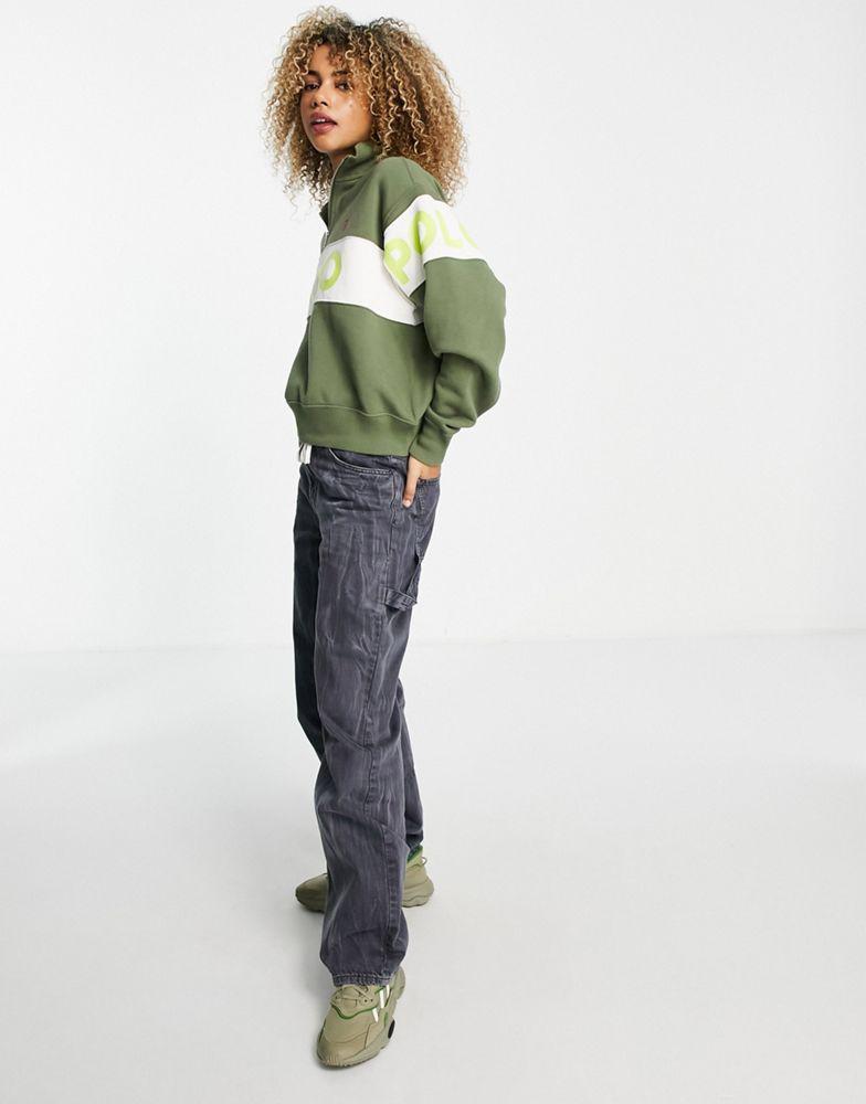 商品Ralph Lauren|Polo Ralph Lauren co-ord logo 1/4 zip sweatshirt in olive,价格¥1214,第4张图片详细描述