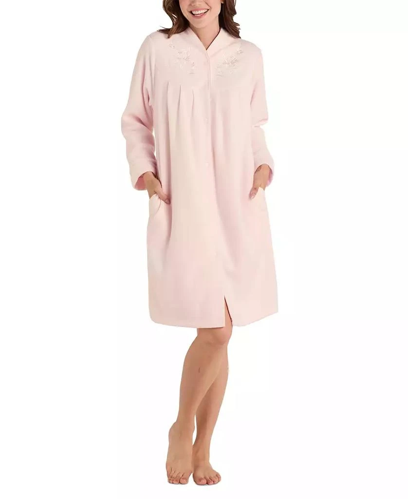商品Miss Elaine|Plus Size Embroidered Fleece Short Robe,价格¥140,第1张图片