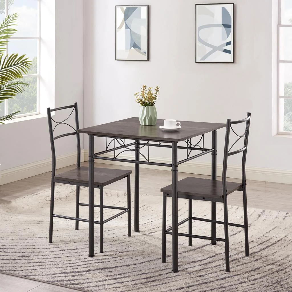 商品Streamdale Furniture|Streamdale 3-Piece Kitchen Dining Room Table Set Grey Chair,价格¥1314,第4张图片详细描述