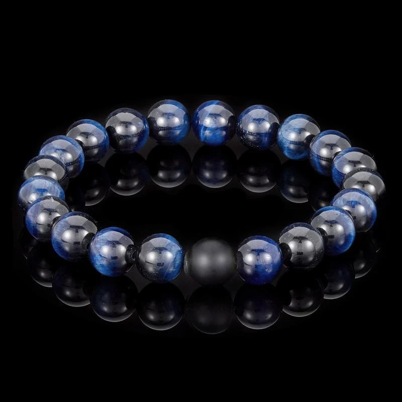 商品Crucible Jewelry|Crucible Los Angeles Polished Blue Tiger Eye and Black Matte Onyx 10mm Natural Stone Bead Stretch Bracelet,价格¥277,第4张图片详细描述