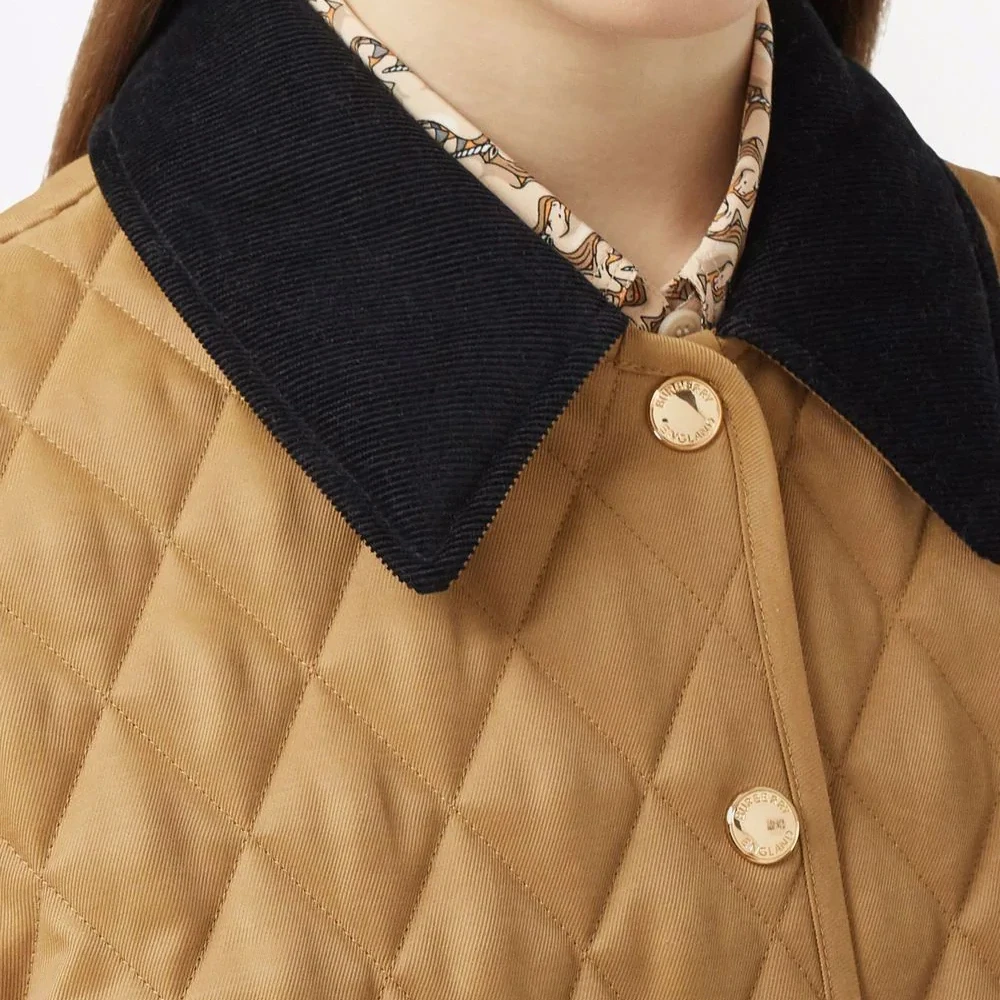 Burberry 女士驼色灯芯绒领菱形绗缝夹克 8049864 商品