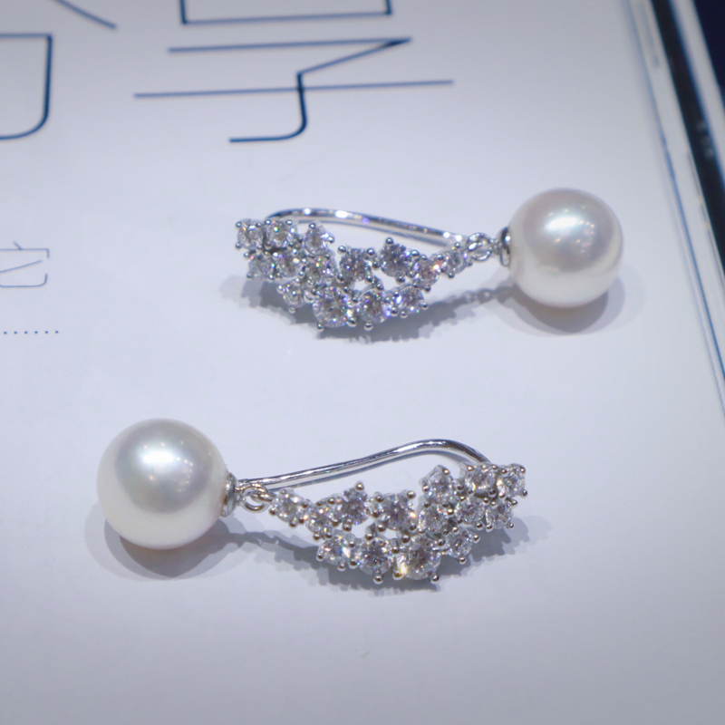 925银天然淡水珍珠akoya光泽羽翼耳钉商品第1张图片规格展示
