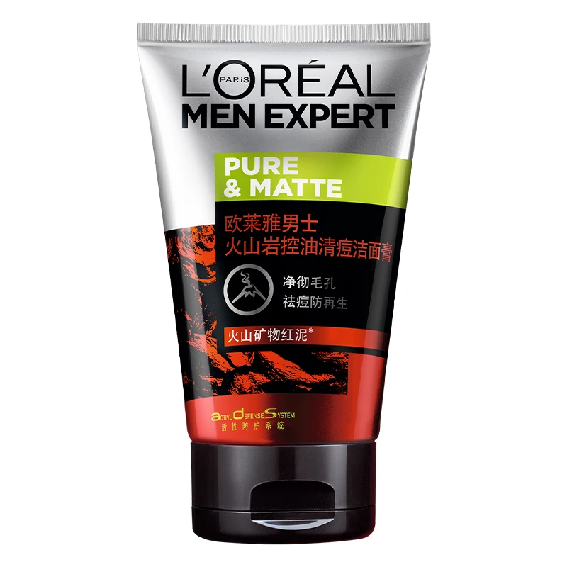 商品L'Oreal Paris|欧莱雅 火山泥控油清痘男士洗面奶 100ml 深层清洁毛孔 控油抗痘,价格¥61,第1张图片