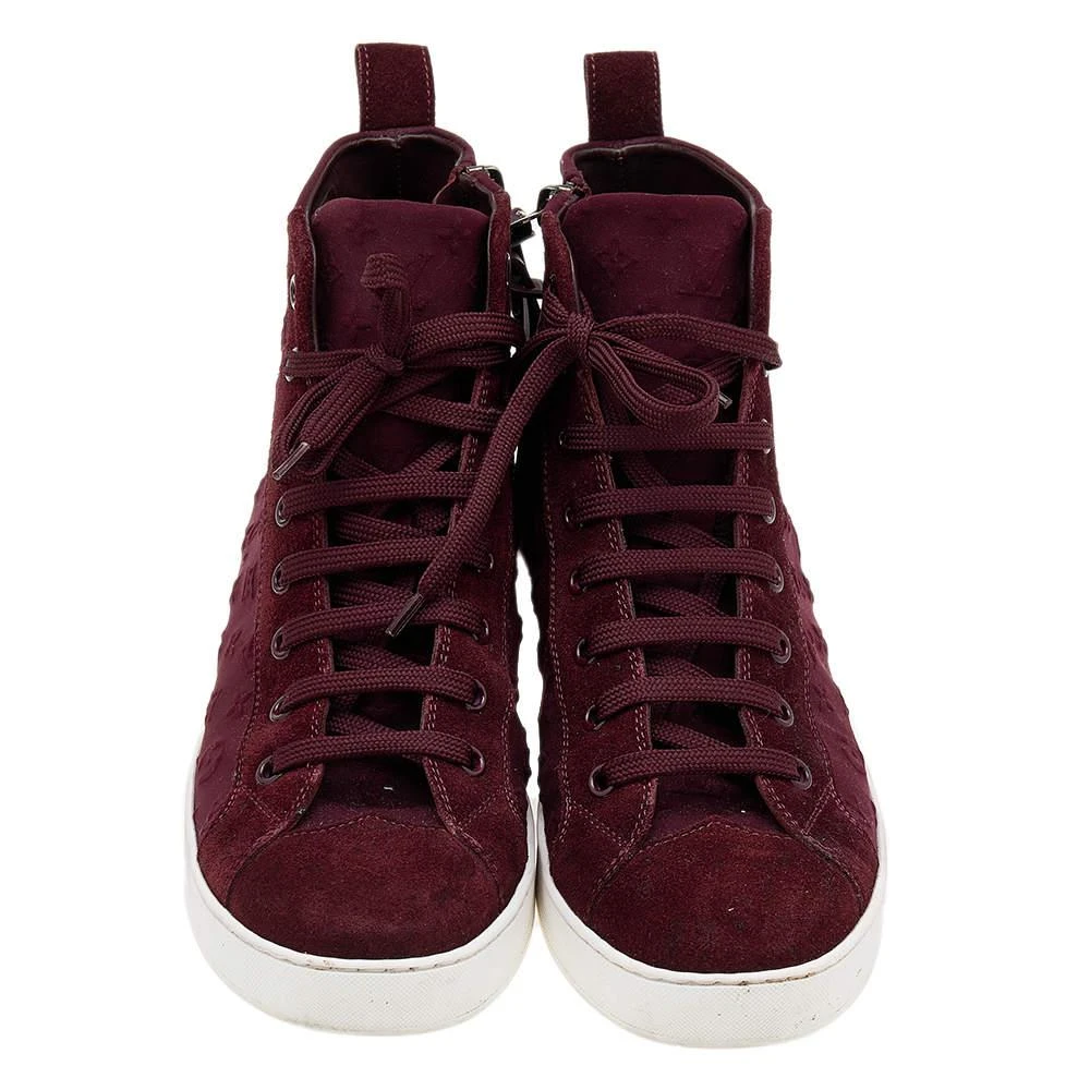 商品[二手商品] Louis Vuitton|Louis Vuitton Burgundy Monogram Fabric And Suede High Top Sneakers Size 37,价格¥3091,第3张图片详细描述
