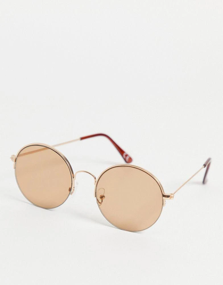 商品ASOS|ASOS DESIGN 70s round sunglasses with light brown lens in gold,价格¥55,第1张图片