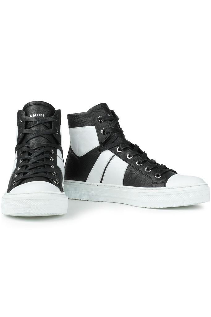 Two-tone textured-leather high-top sneakers商品第2张图片规格展示