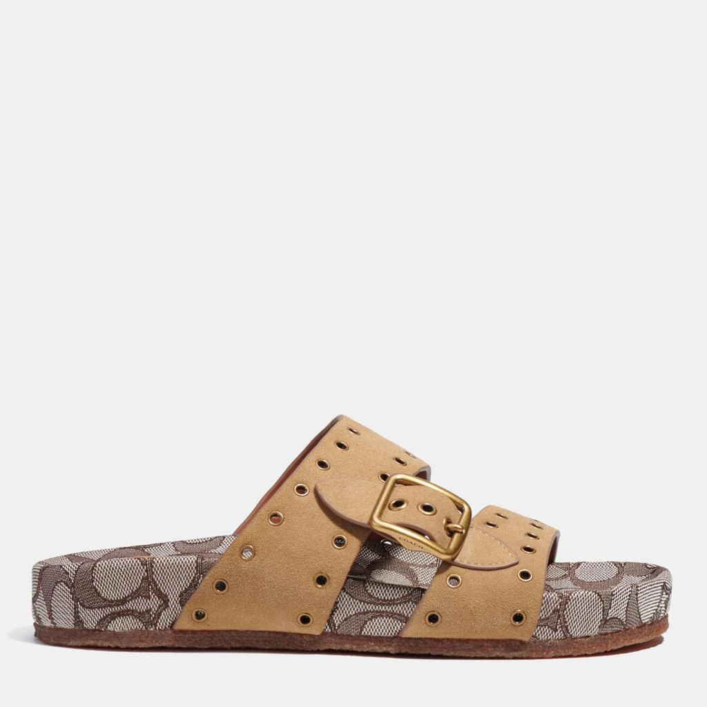 商品Coach|Coach Women's Ally Suede Double Strap Sandals - Peanut/Oak,价格¥690,第1张图片