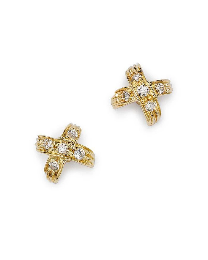 商品Roberto Coin|18K Yellow Gold 'X' Pavé Stud Earrings,价格¥5879,第1张图片详细描述