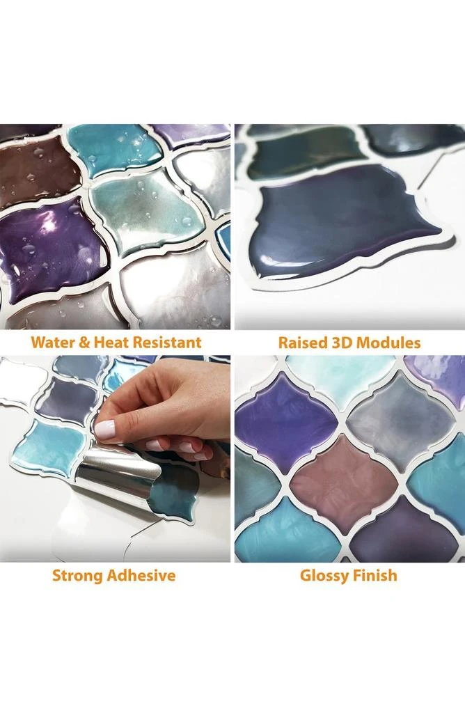 商品WALPLUS|Arabe Green/Blue 3D Tile Wall Sticker - Pack of 3,价格¥765,第3张图片详细描述
