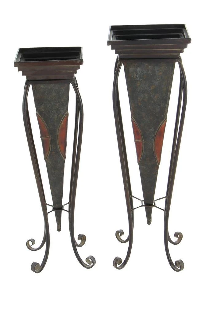 商品WILLOW ROW|Brown Metal Indoor & Outdoor Planter with Scroll Stand - Set of 2,价格¥999,第2张图片详细描述
