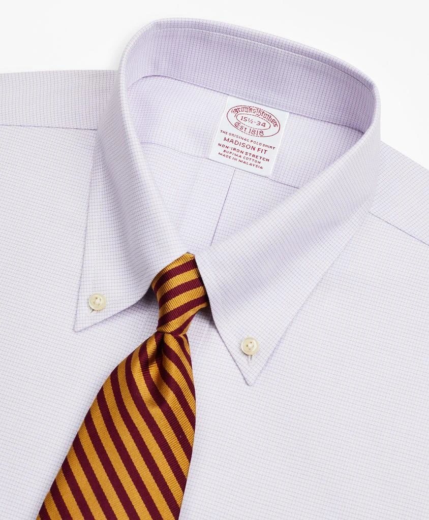 商品Brooks Brothers|Stretch Madison Relaxed-Fit Dress Shirt, Non-Iron Twill Button-Down Collar Micro-Check,价格¥413,第2张图片详细描述