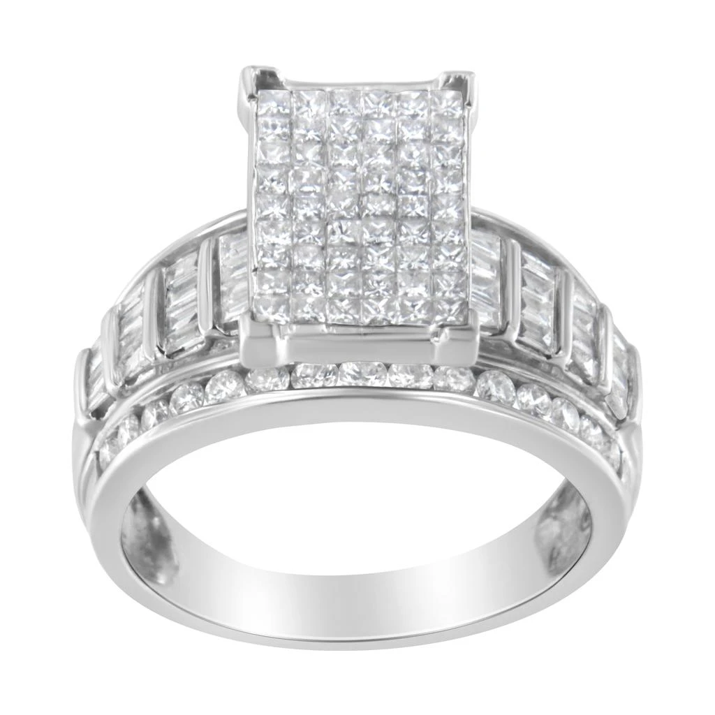 商品Haus of Brilliance|14K White Gold 2.0 Cttw Mixed-Cut Diamond Rectangle Invisible-Set Composite Cluster Ring with Bar- and Channel-Set Band,价格¥24977,第2张图片详细描述