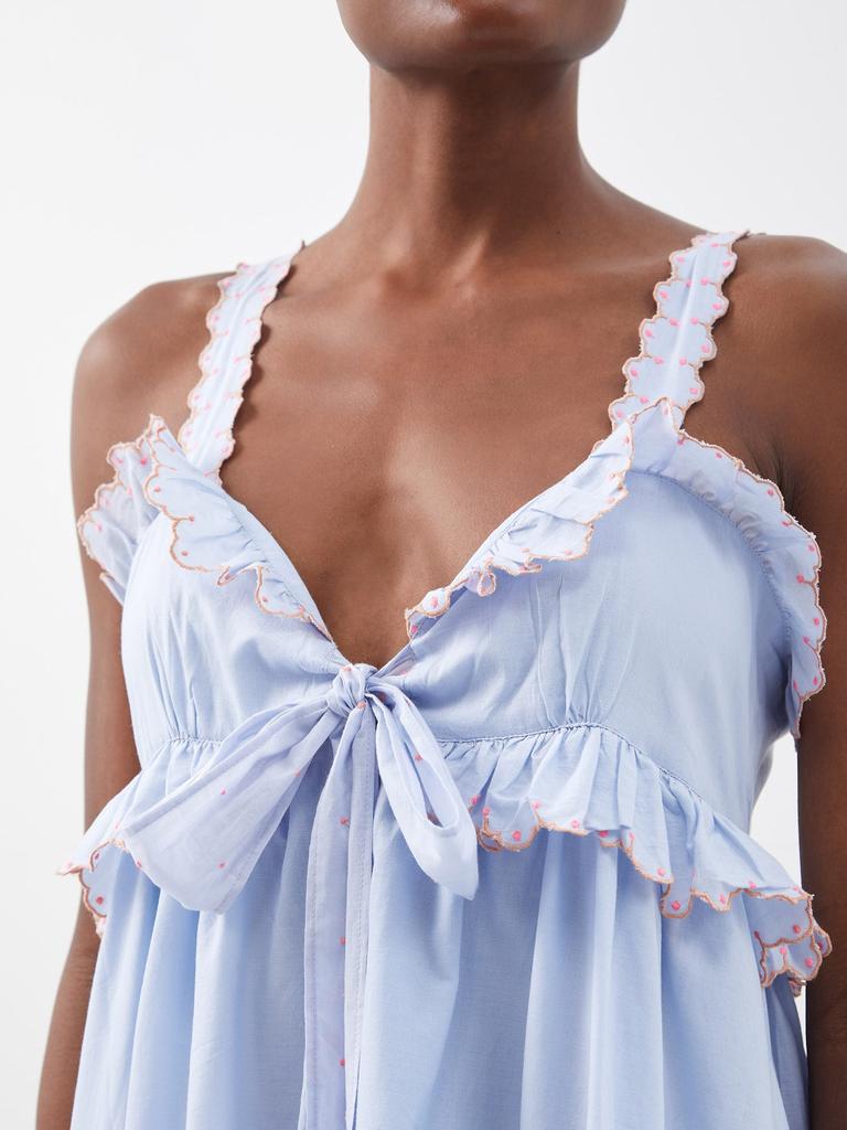 Valentina tie-knot ruffled cotton-poplin dress商品第4张图片规格展示