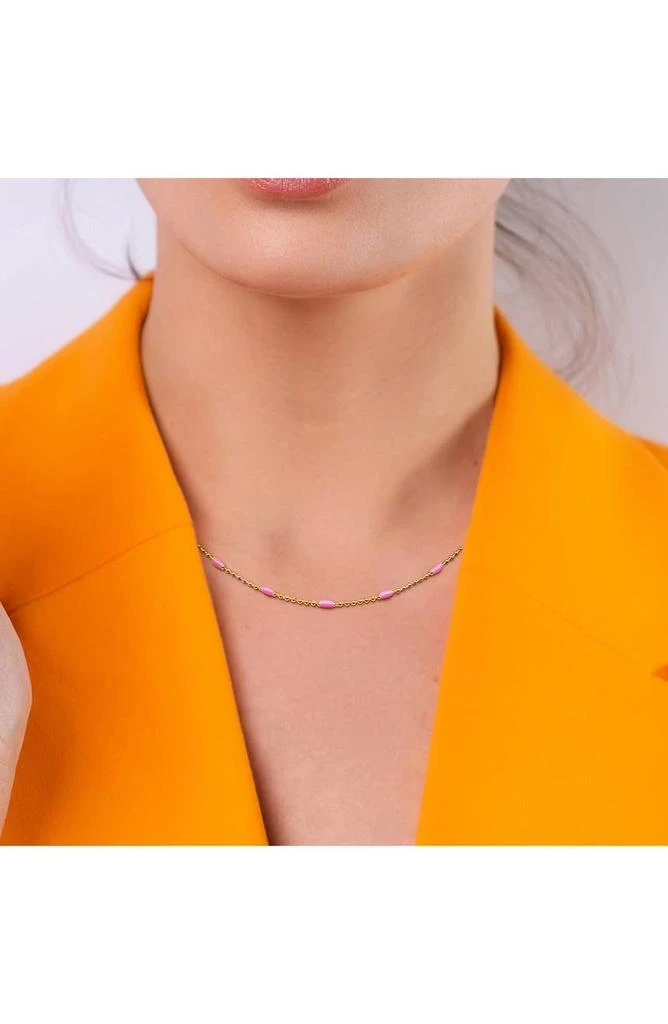 商品DELMAR|18K Gold Plated Sterling Silver Pink Enamel Station Ball Chain Necklace,价格¥536,第2张图片详细描述