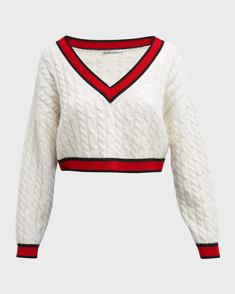商品Alice + Olivia|Ayden Cropped V-Neck Cable-Knit Sweater,价格¥2163,第2张图片详细描述