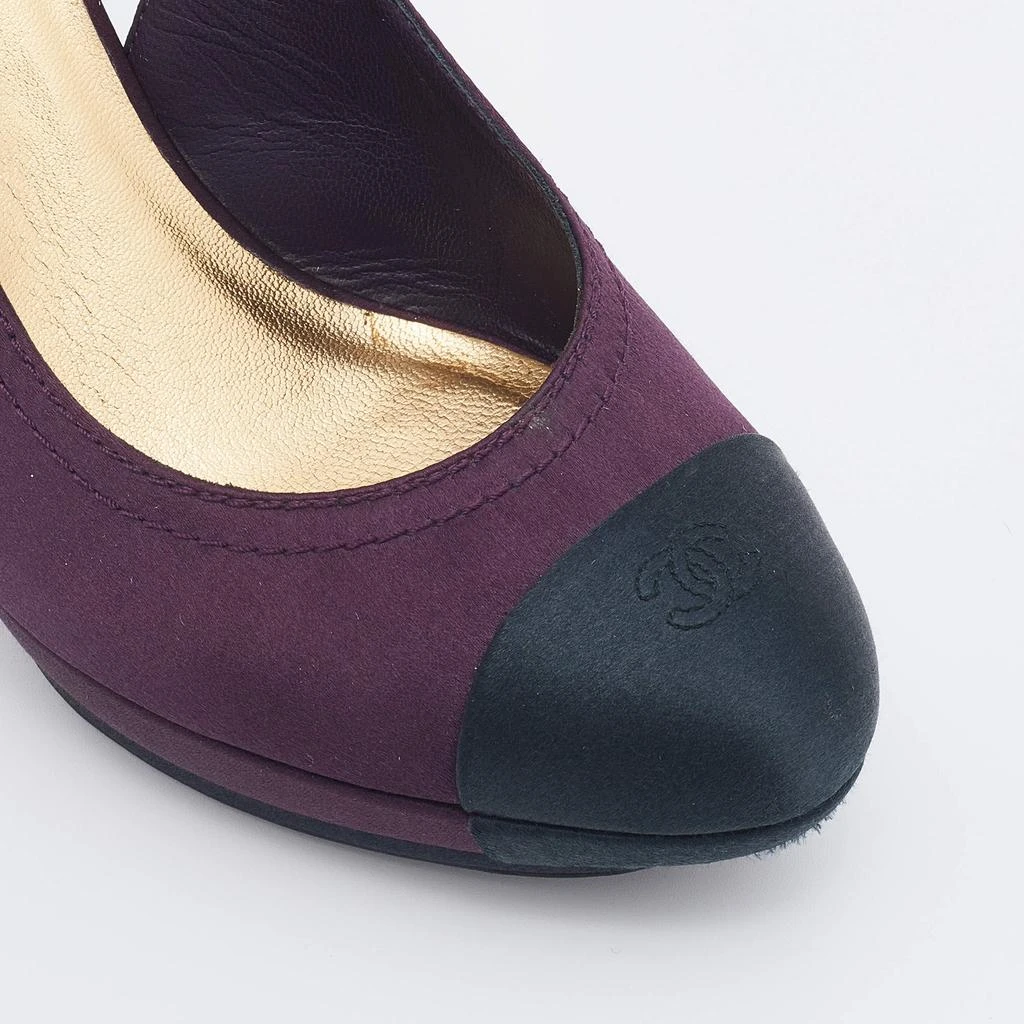 Chanel Purple/Black Satin CC Cap Toe Slingbacks Sandals Size 38 商品
