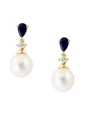 商品Effy|14K Yellow Gold, 8MM Freshwater Pearl & Multi Stone Drop Earrings,价格¥5512,第2张图片详细描述