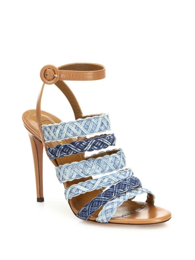 商品Aquazzura|Tyra Strappy Denim & Leather Ankle-Strap Sandals,价格¥2383,第1张图片