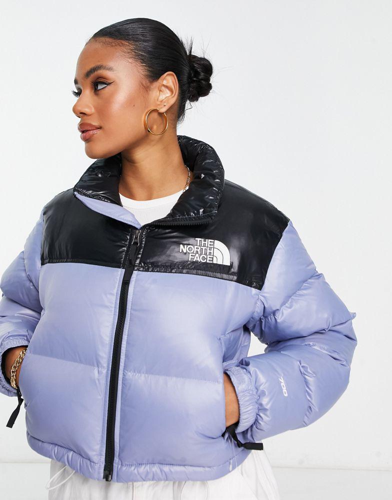The North Face Nuptse cropped down jacket in blue and black商品第3张图片规格展示