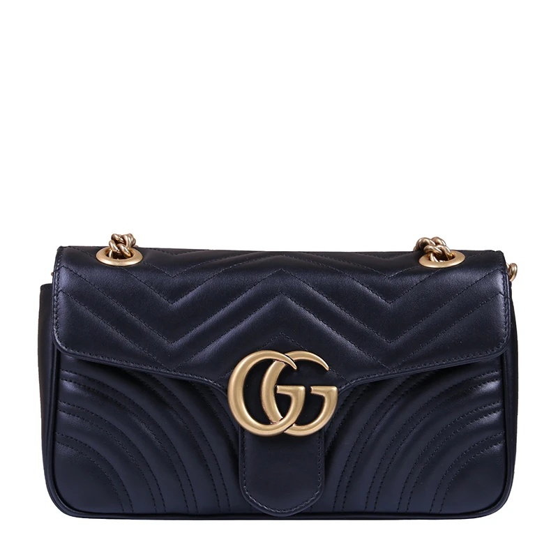 商品[国内直发] Gucci|GUCCI 古驰 GG Marmont系列 马蒙 金标logo做旧 绗缝皮革链条黑色女士单肩包 443497-DTDIT-1000,价格¥20770,第1张图片