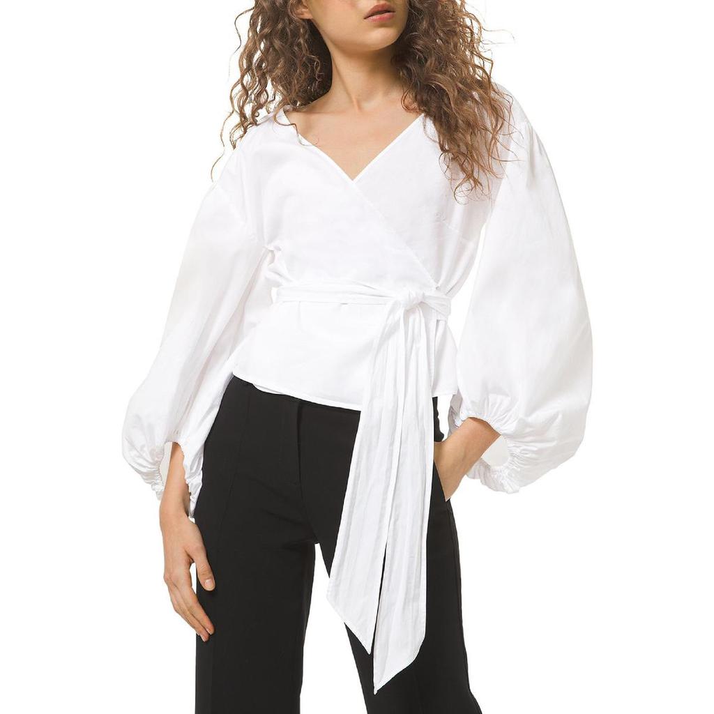 MICHAEL Michael Kors Womens Cotton Surplice Wrap Top商品第1张图片规格展示