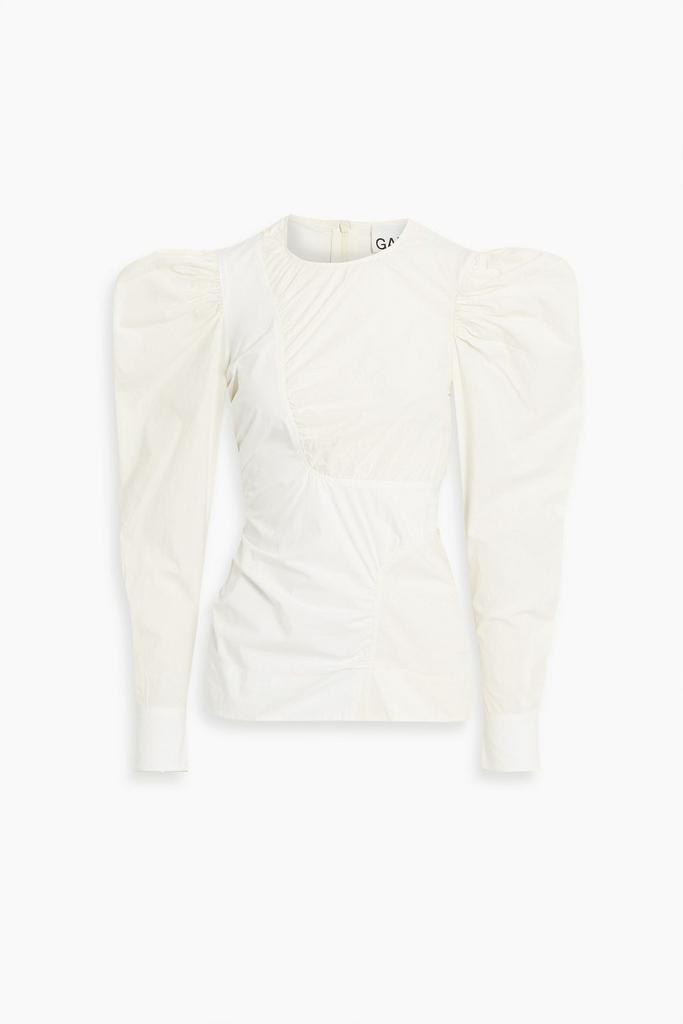商品Ganni|Gathered two-tone cotton-poplin blouse,价格¥589,第1张图片