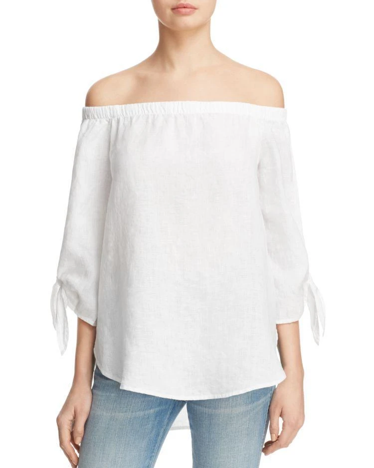 商品Side Stitch|Off-The-Shoulder Tie-Sleeve Linen Blouse - 100% Exclusive,价格¥375,第1张图片