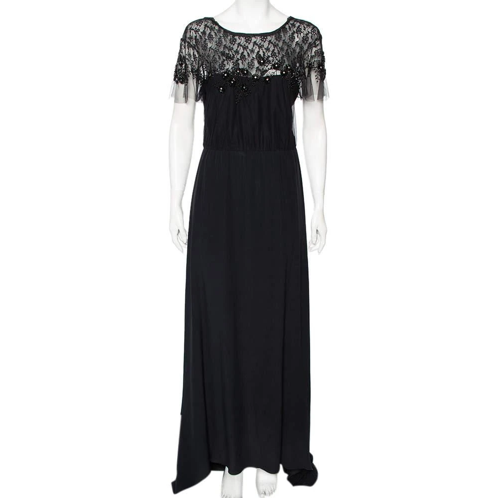 商品[二手商品] Valentino|Valentino Black Silk Embellished Lace Trim Maxi Dress L,价格¥3942,第1张图片