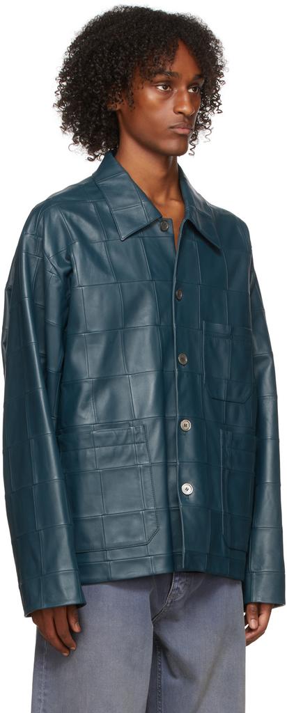Blue Patchwork Leather Jacket商品第2张图片规格展示