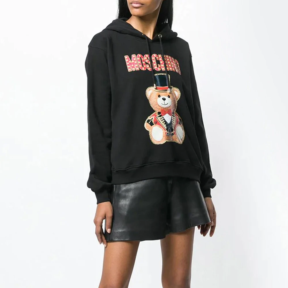Moschino 莫斯奇诺 女士黑色小熊印花带帽卫衣 EV1704-0527-2555 商品