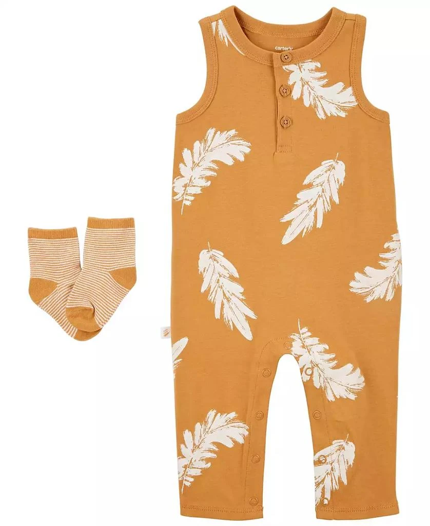 商品Carter's|Baby Boys Feather Jumpsuit and Socks, 2 Piece Set,价格¥58,第1张图片