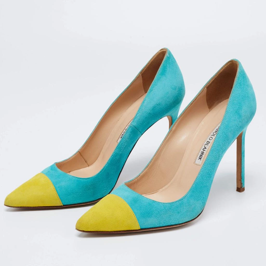 商品[二手商品] Manolo Blahnik|Manolo Blahnik Blue/Green Suede  Bipunta Pointed Toe Pumps Size 38,价格¥968,第2张图片详细描述
