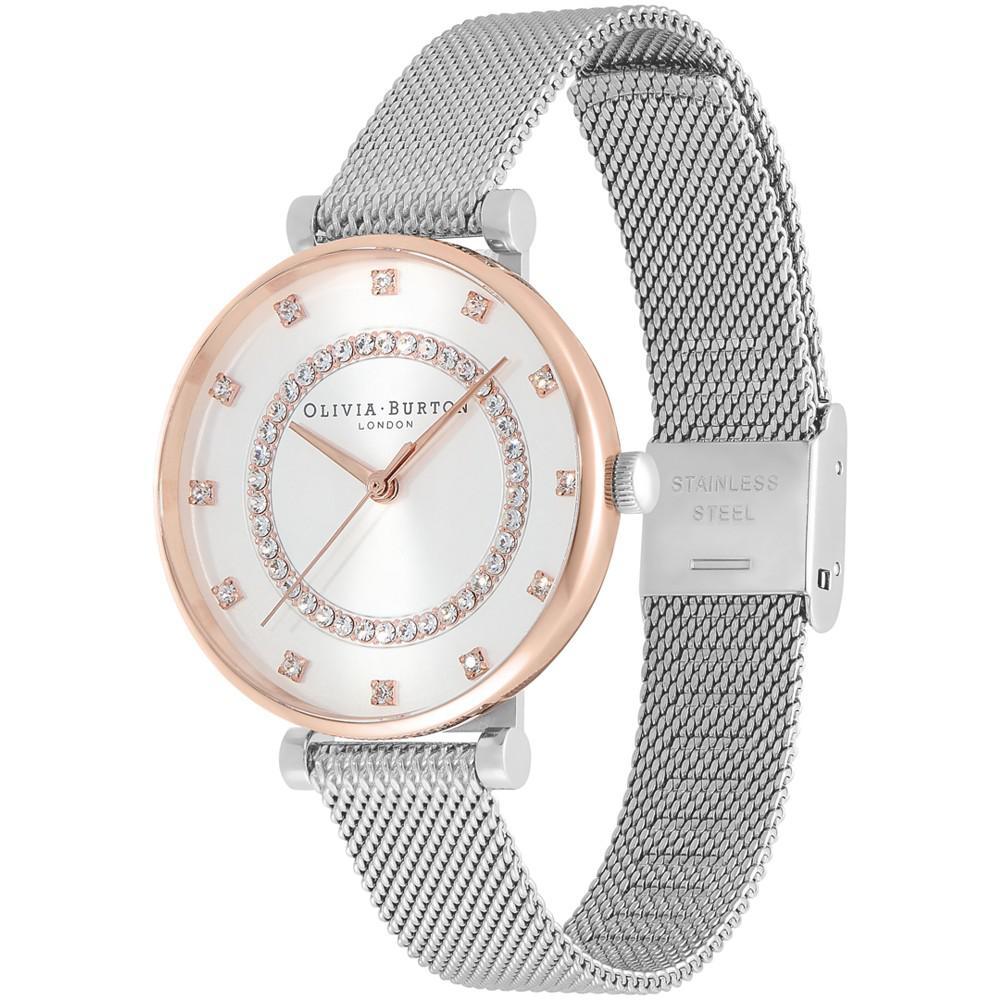 商品Olivia Burton|Women's T-Bar Silver-Tone Stainless Steel Mesh Bracelet Watch 32mm,价格¥873,第4张图片详细描述