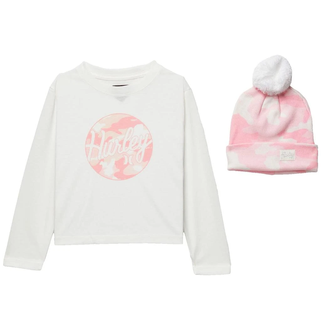 商品Hurley|Long Sleeve Tee with Pom Beanie (Little Kids),价格¥105,第1张图片