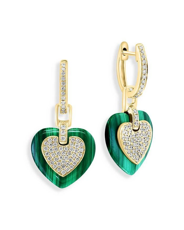 商品Bloomingdale's|Diamond & Malachite Heart Drop Earrings in 14K Yellow Gold,价格¥11162,第2张图片详细描述