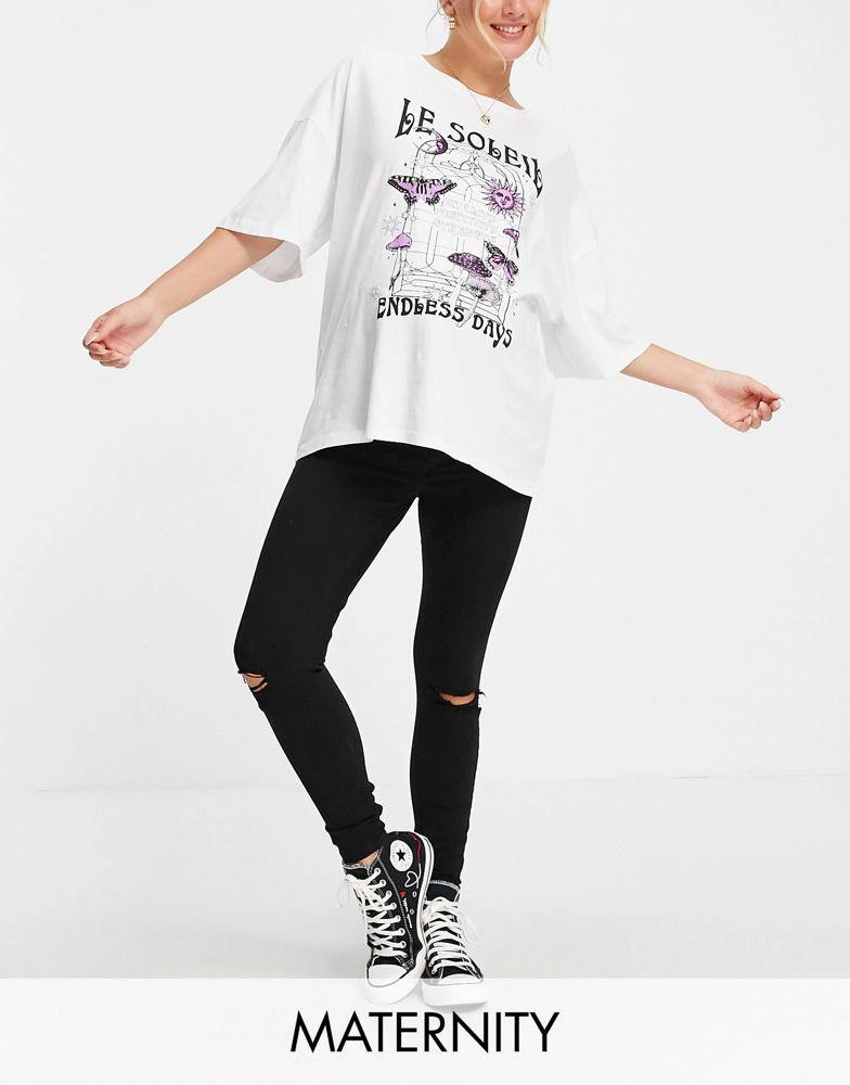 商品Topshop|Topshop Maternity over bump Jamie jeans with rips in black,价格¥160,第1张图片