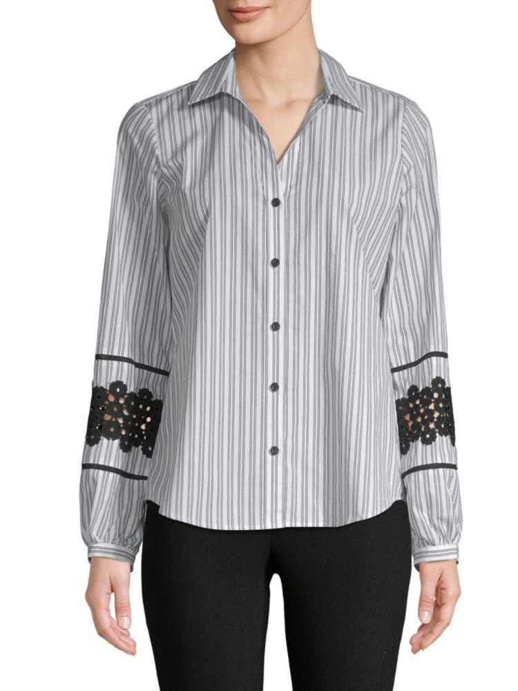 商品Karl Lagerfeld Paris|Crochet-Sleeve Stripe Blouse,价格¥263,第3张图片详细描述