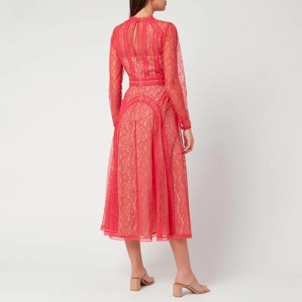 商品Self Portrait|Self-Portrait Women's Hot Pink Lace Panel Midi Dress - Hot Pink,价格¥1057,第2张图片详细描述