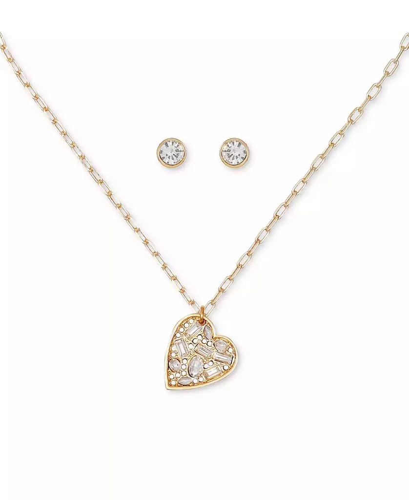 商品GUESS|Crystal Heart Pendant Necklace & Logo Stud Earrings Set,价格¥75,第2张图片详细描述