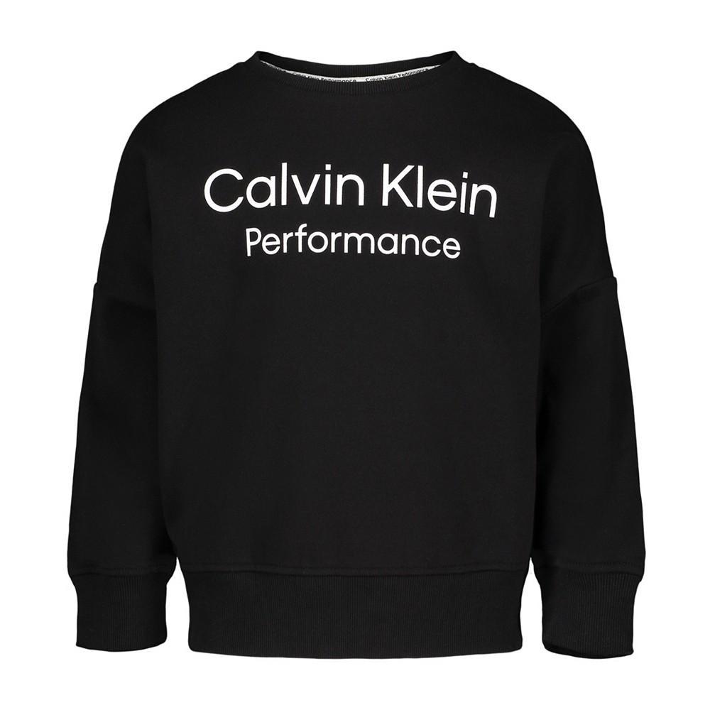 商品Calvin Klein|Big Girls Performance Fleece Logo Crew Neck Sweatshirt,价格¥141,第1张图片