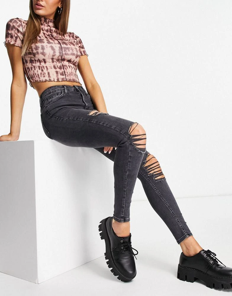 商品Topshop|Topshop Jamie jean with super rip in washed black,价格¥259,第2张图片详细描述