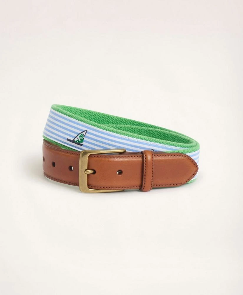 商品Brooks Brothers|Seersucker Leather Tab Webbed Belt,价格¥410,第1张图片