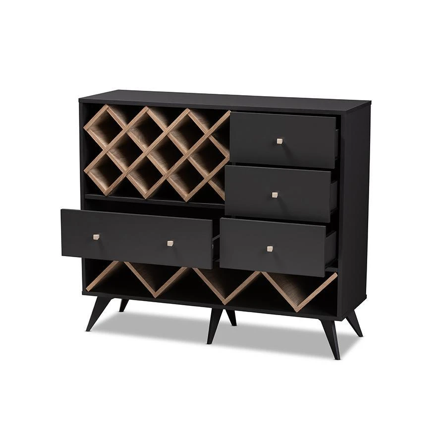 商品Baxton Studio|Savino Mid-Century Modern Dark Grey and Oak Finished Wood Wine Cabinet,价格¥2492,第2张图片详细描述
